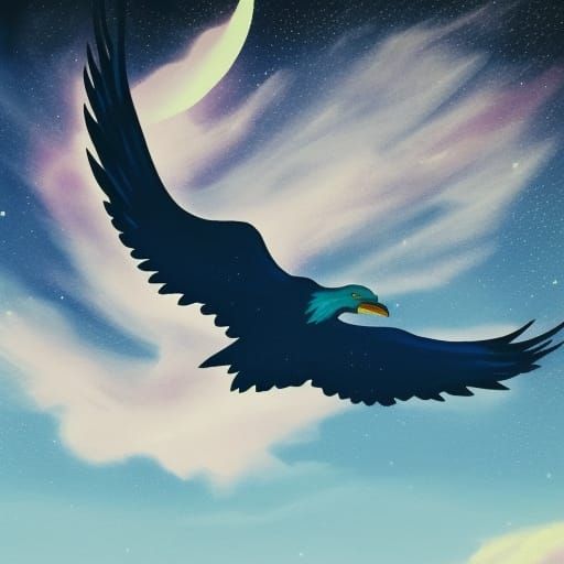 Blue Phoenix Soaring Under Moonlight