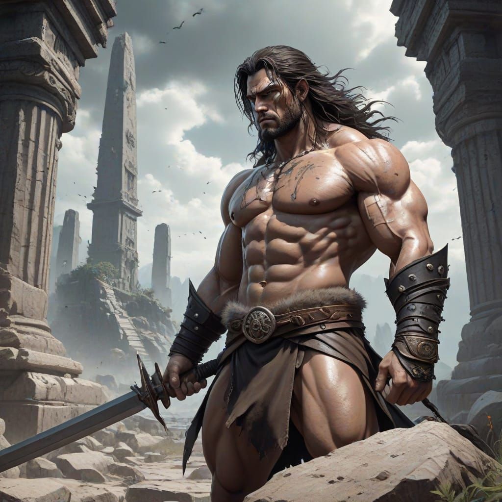 Heroic Warrior on Comic Book Cover Illustration