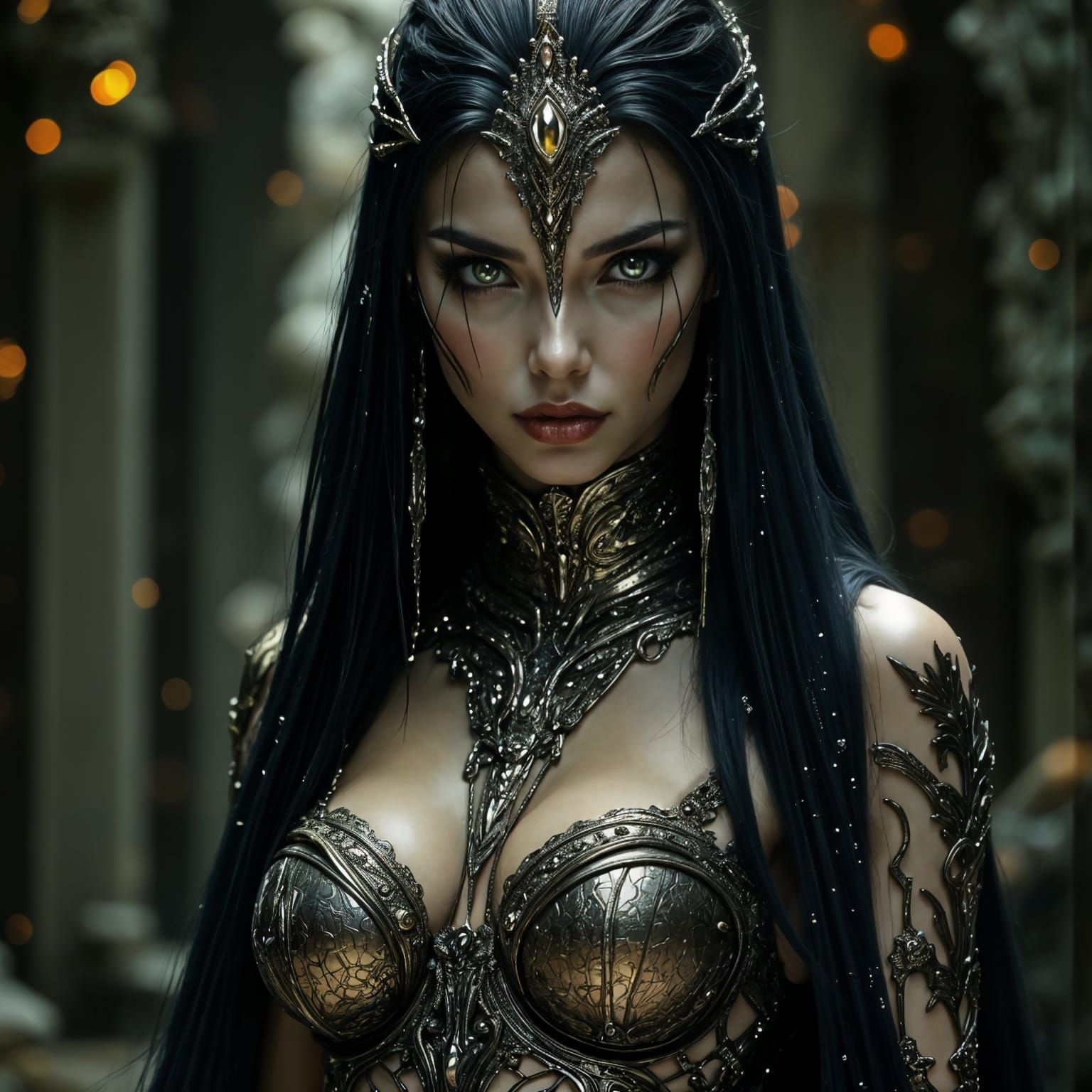 Mythical Female Creature With Bronze Hair And Green Eyes