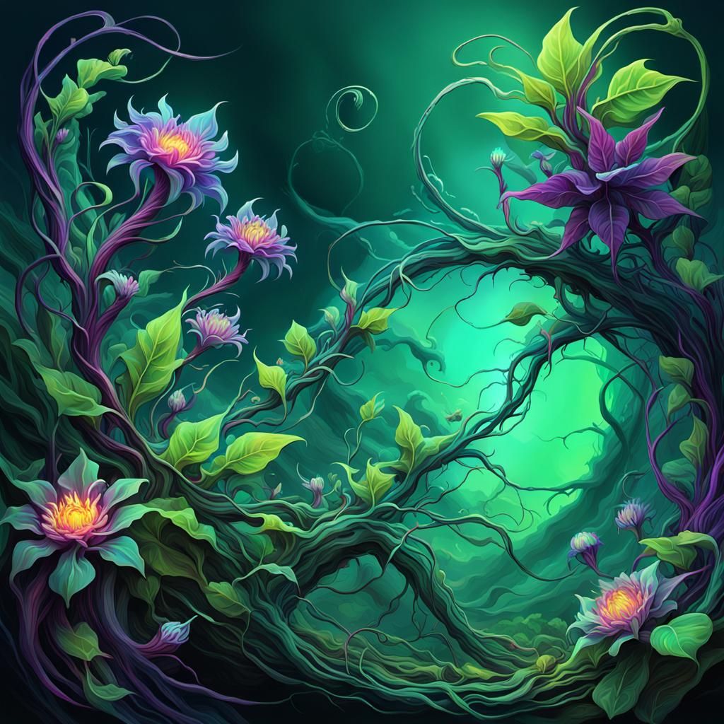 Bioluminescent Fantasy Plant in Digital Matte Painting