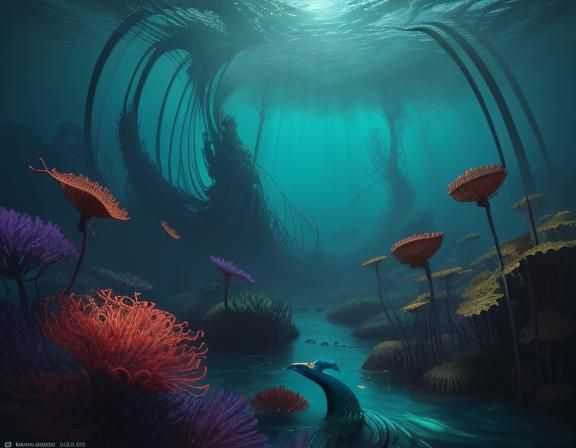 Underwater Kelp Forest with Peacocks and Kiwis
