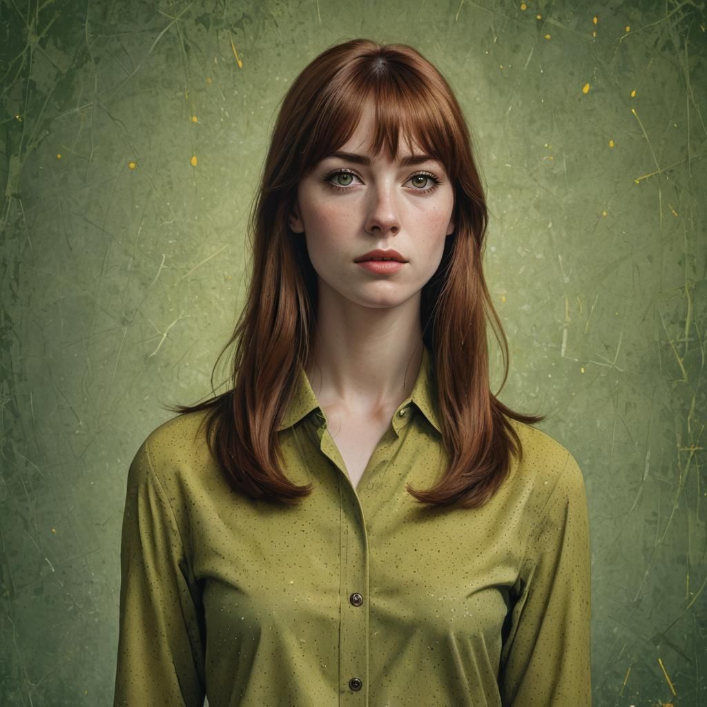 Auburn-Haired College Student Portrait in Detailed Matte Sty...