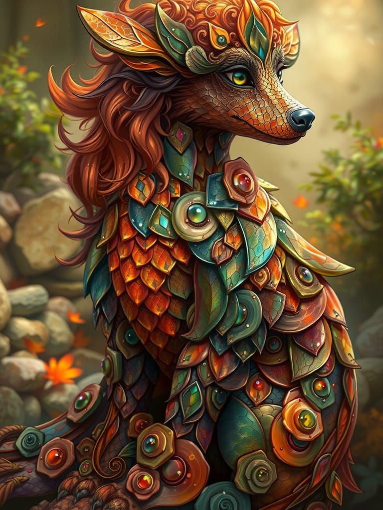(masterpiece, fantasy:1.2), unique creature blending poodle ...