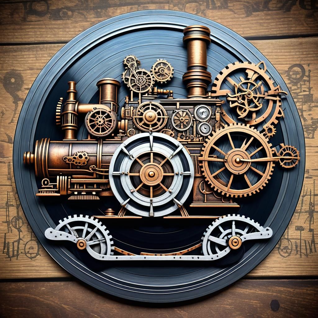 Steampunk Rabbit on Vinyl Record