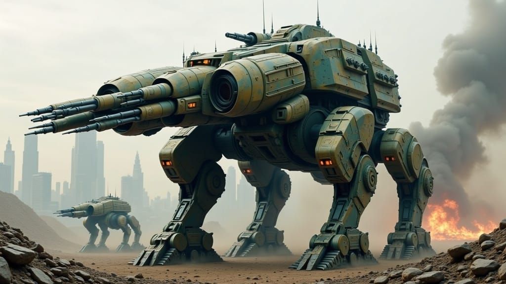 Quadraped Mobile Armor in Ruined City