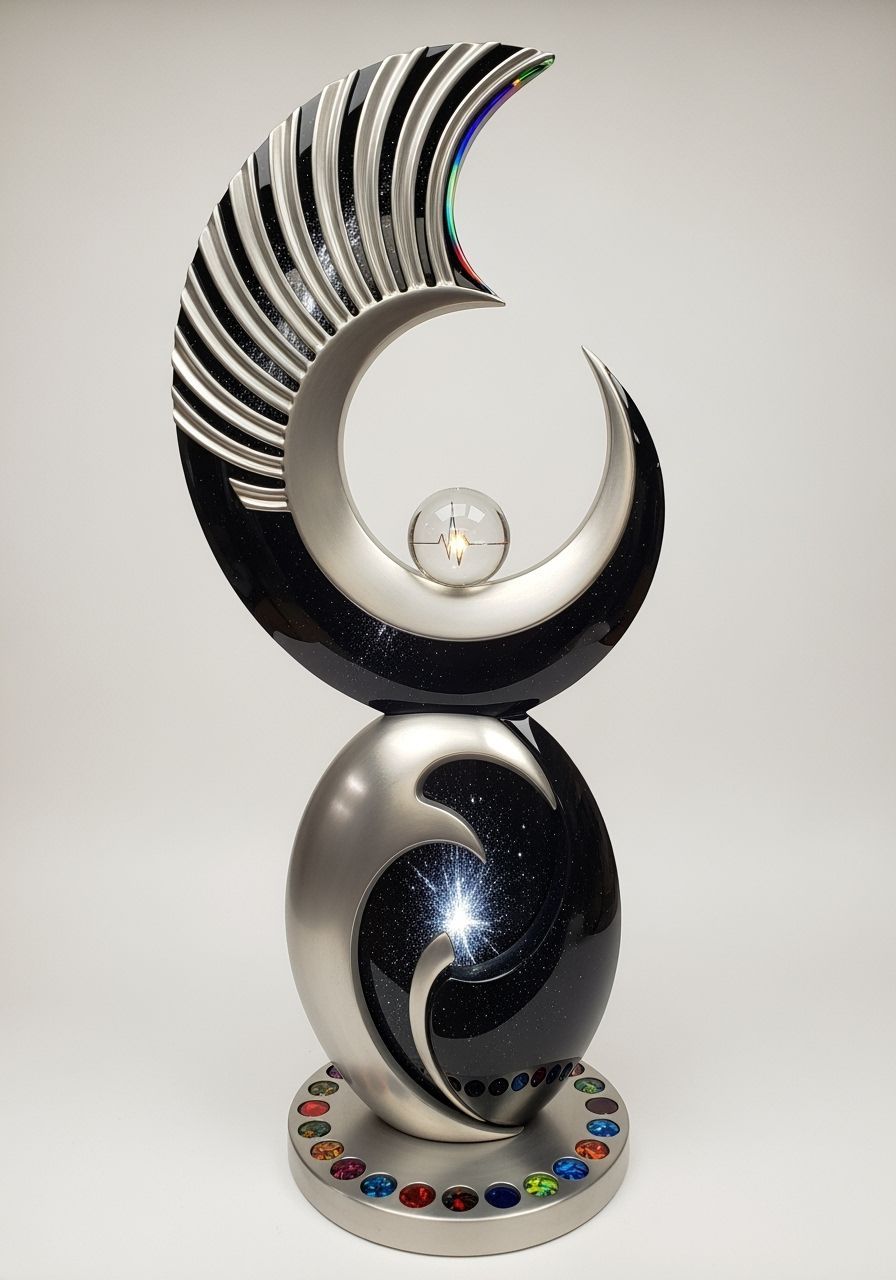 Towering Abstract Sculpture of Steel and Glass