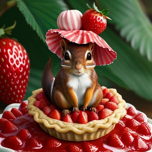 Adorable Squirrel in Strawberry Dreamscape, 3D Render