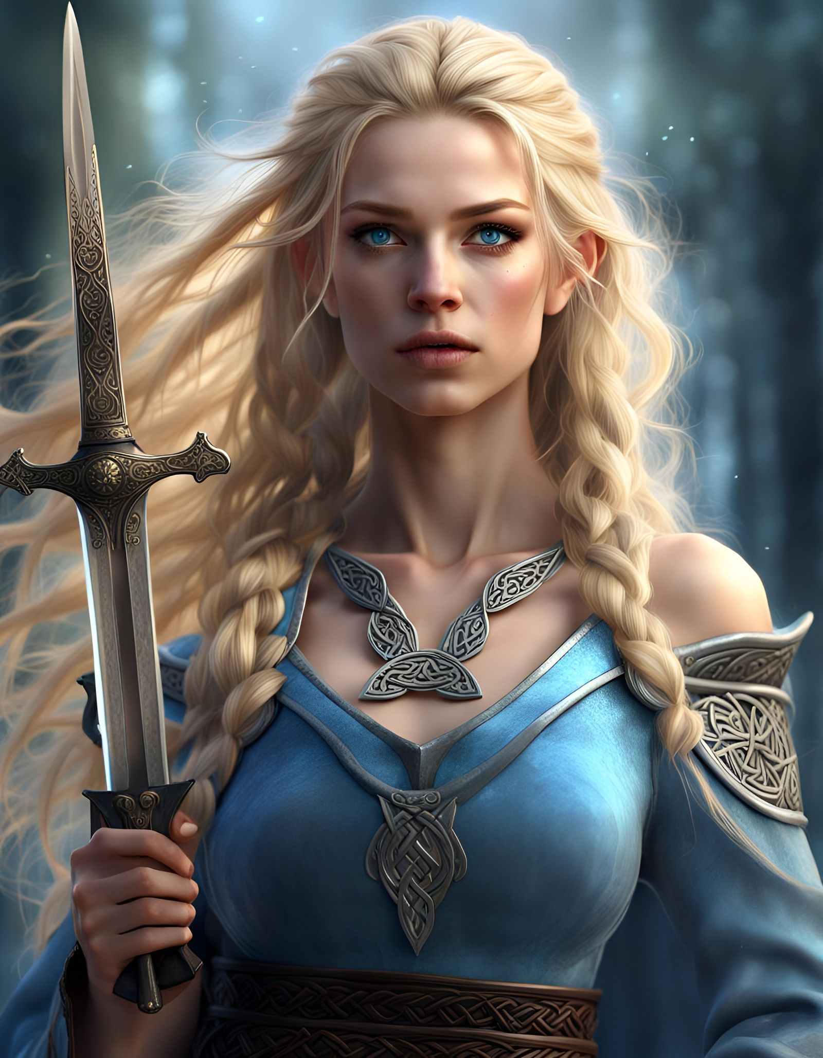 Celtic Princess with Sword in Detailed Digital Art