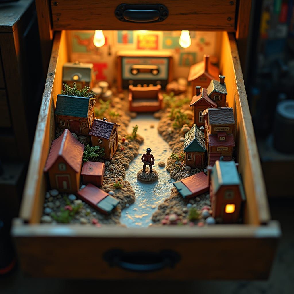 Miniature Village Thriving in Desk Drawer