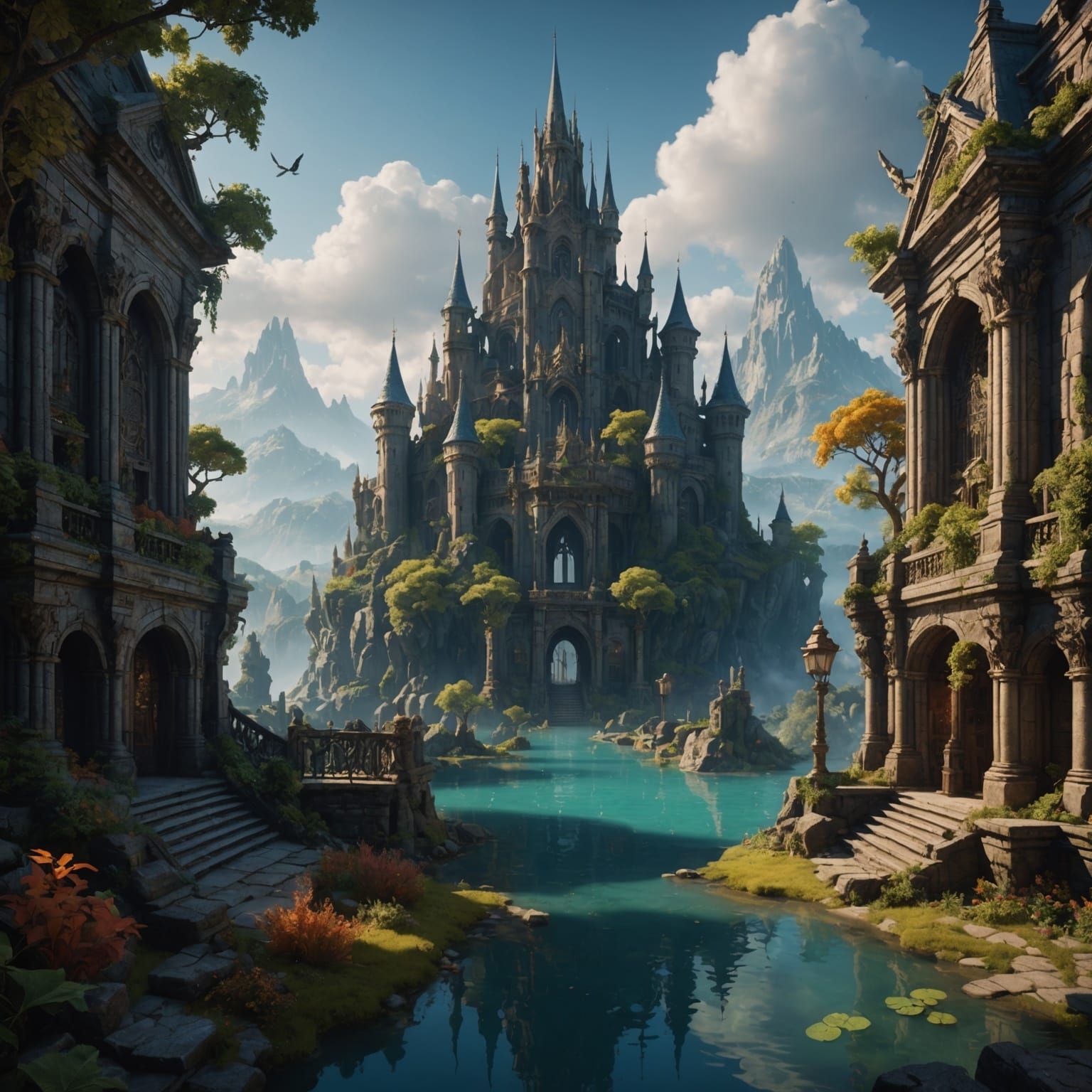 Fantastical Detailed Matte Painting in Deep Color