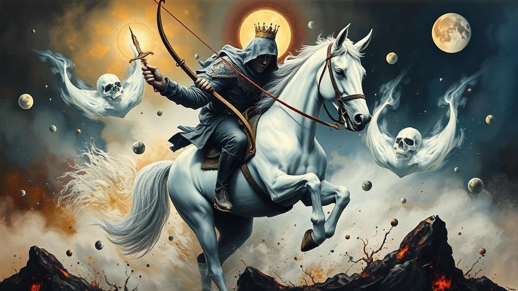 Spectral Horseman of Conquest in Dystopian Landscape