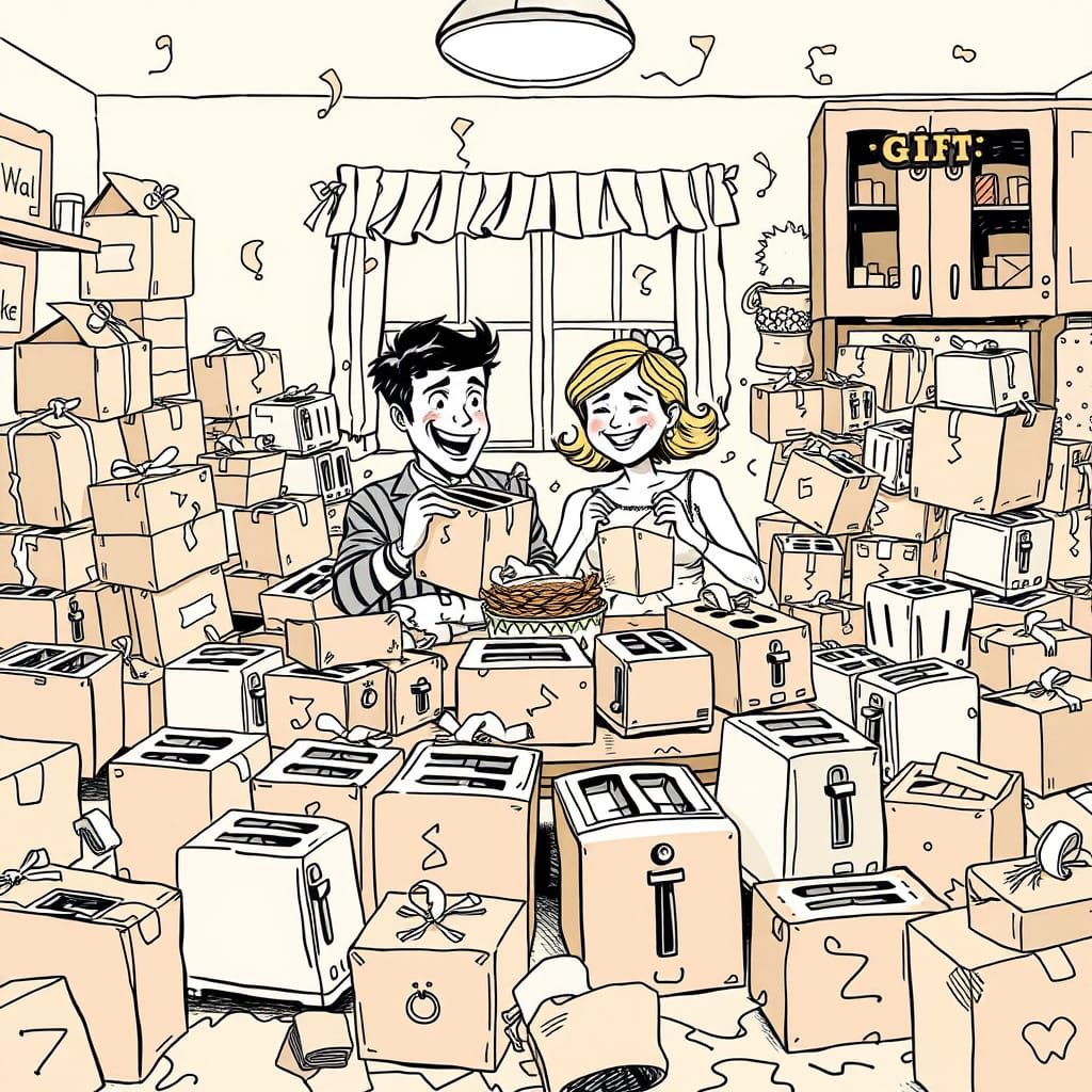 Ecstatic Newlyweds Overwhelmed by Gaggle of Unique Toasters