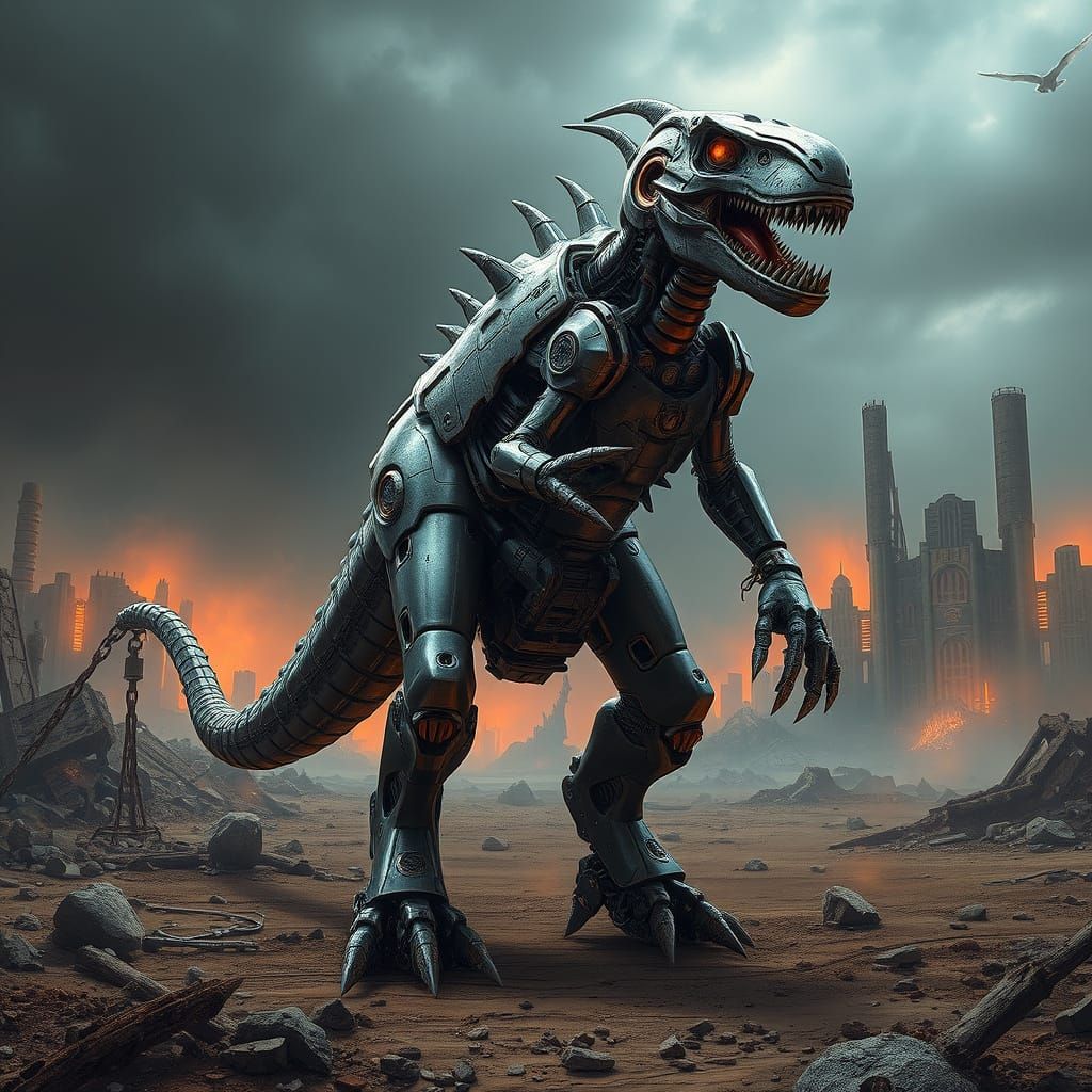 Cybernetic Beast in Post-Apocalyptic Wasteland