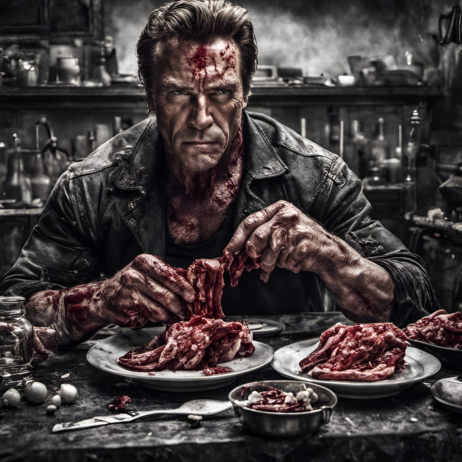 Schwarzenegger eating Raw Meat