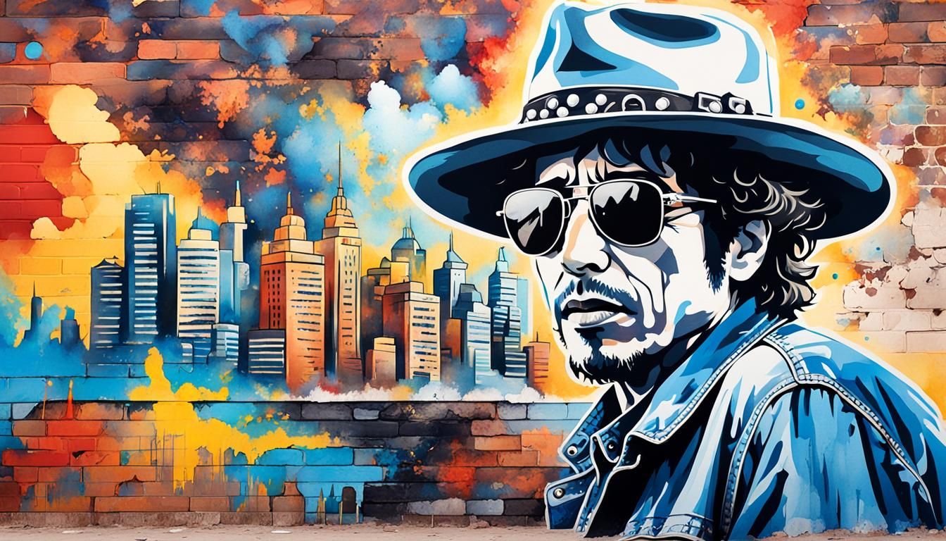Bob Dylan Pop Art Portrait with Fantasy Mural