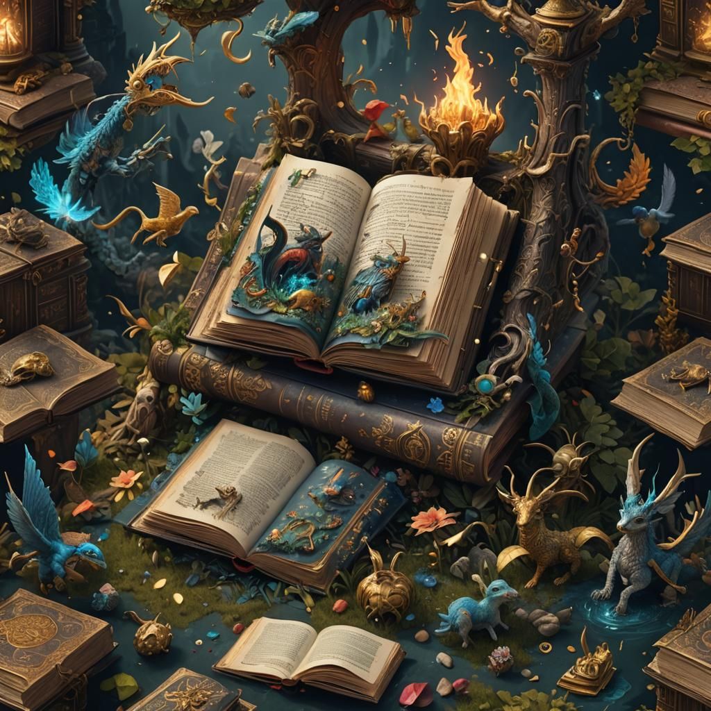 Magical Creatures Bursting from Ancient Book