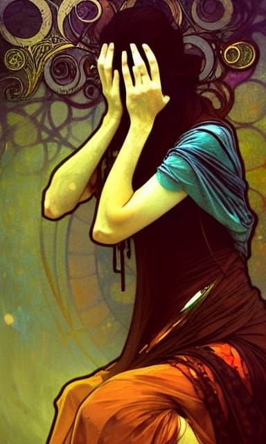 Heartbroken Woman with Swords, Dramatic Digital Art