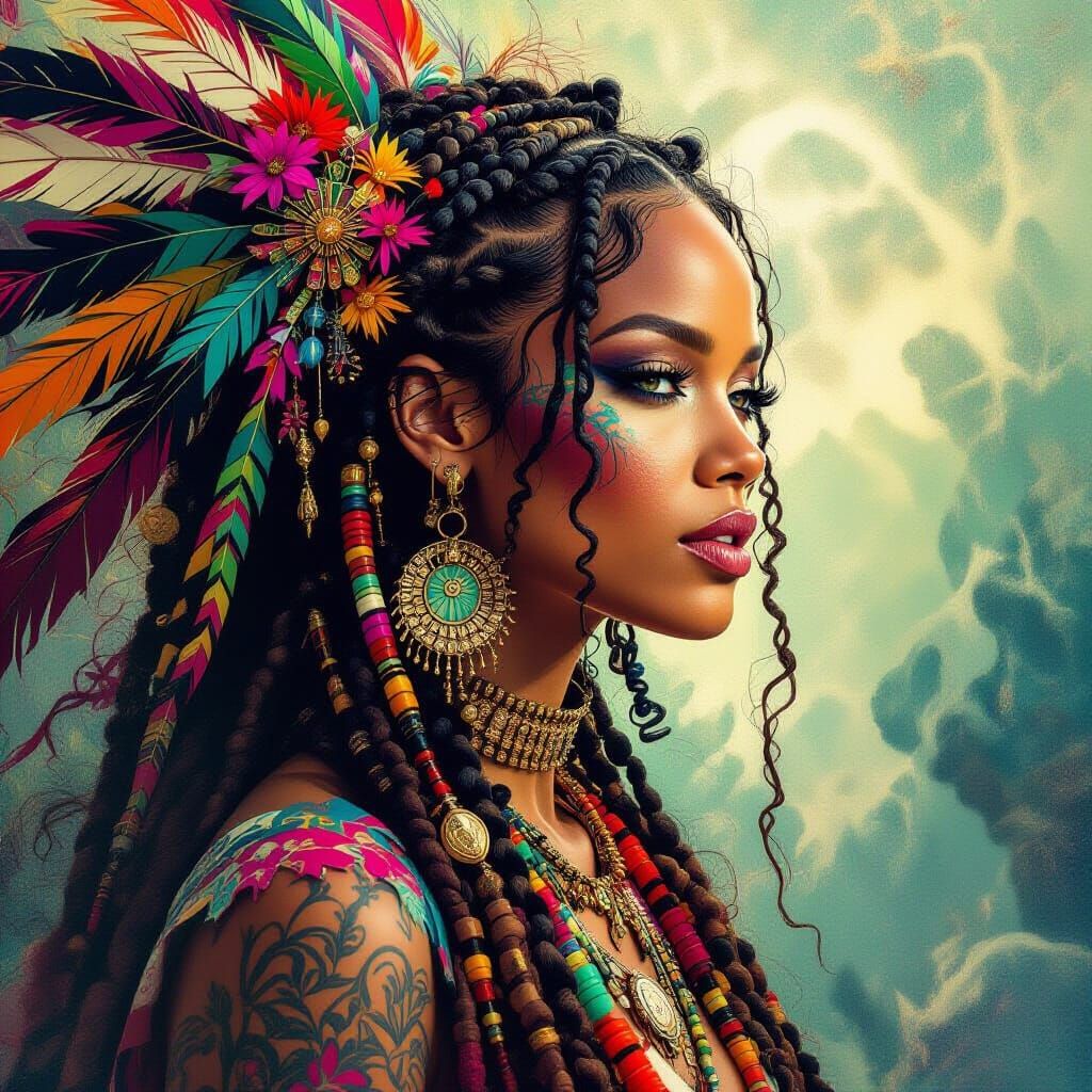 Rihanna as Ayahuasca Shaman in Surrealist Style