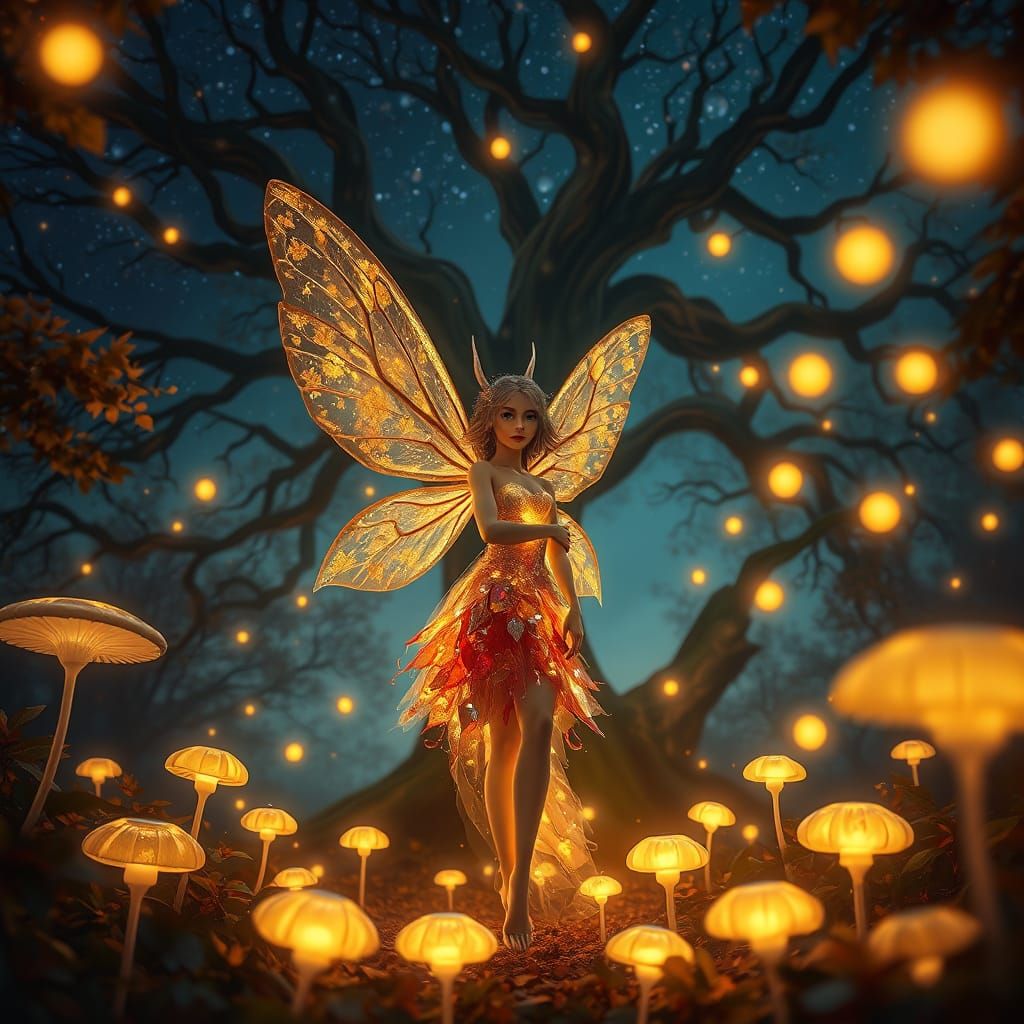Whimsical Fairy Amidst Autumn Enchantment