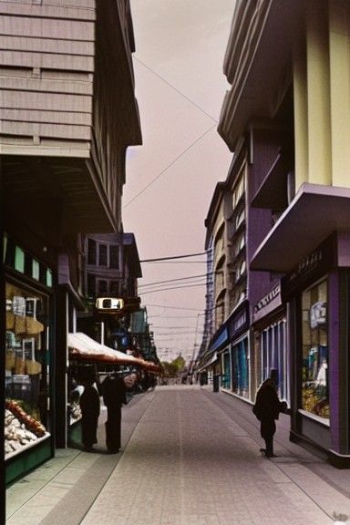 Colorized View of a Bustling High Street