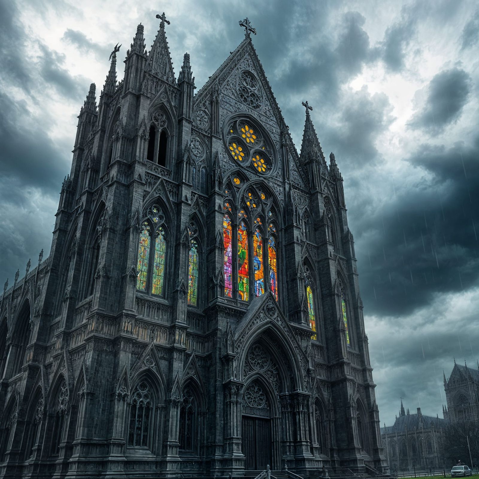 Ominous Gothic Cathedral in Surreal Photorealistic Style