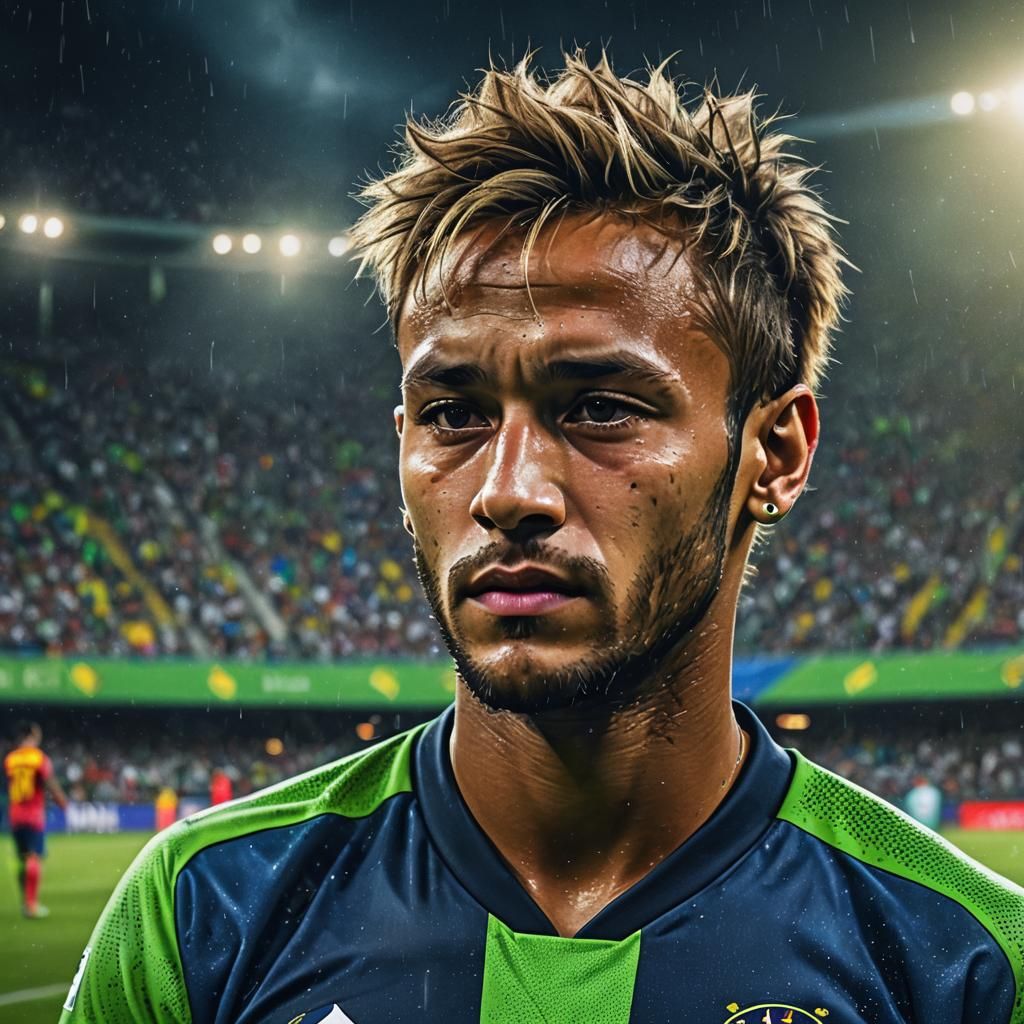 Neymar on Soccer Field in Hyper-Realistic Digital Art