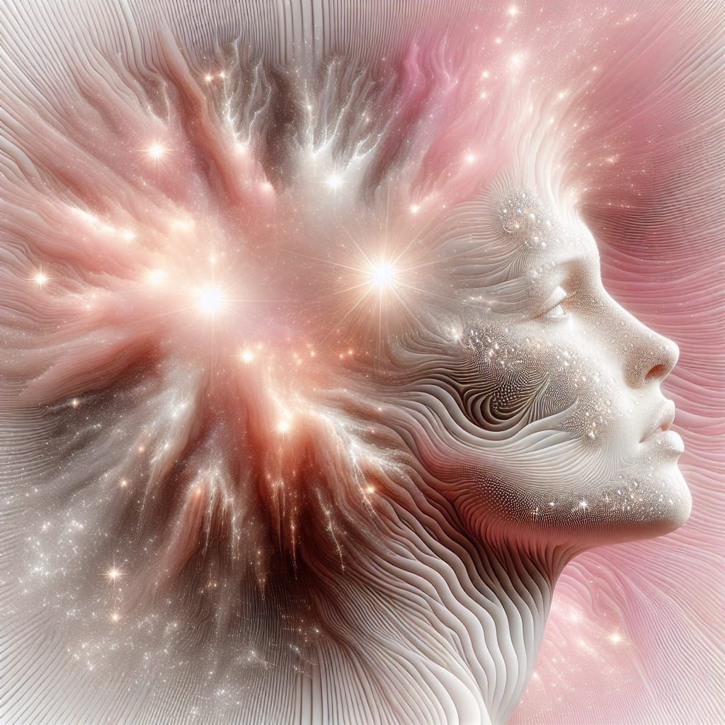 Ethereal Woman Portrait with Bursting Stars in Surreal Style