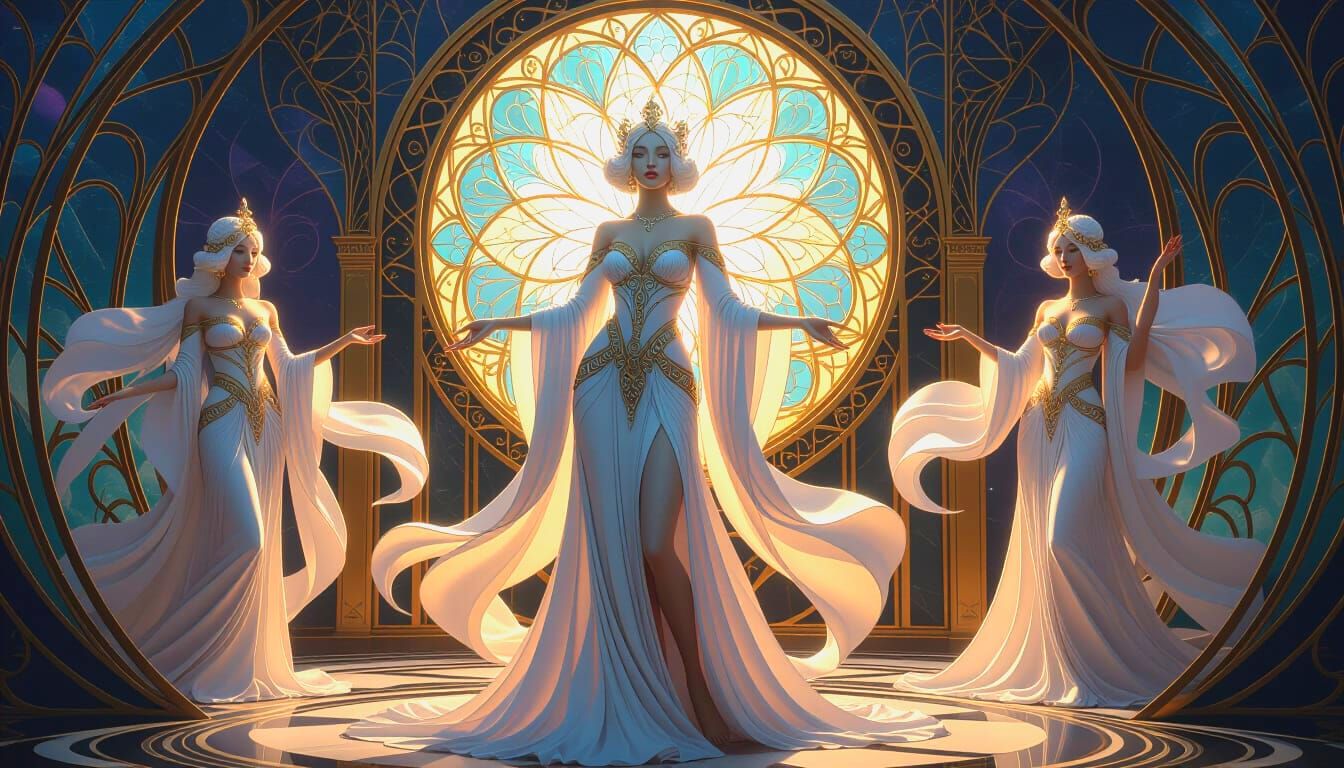 Ethereal Art Deco Art Nouveau Characters in 3D Render