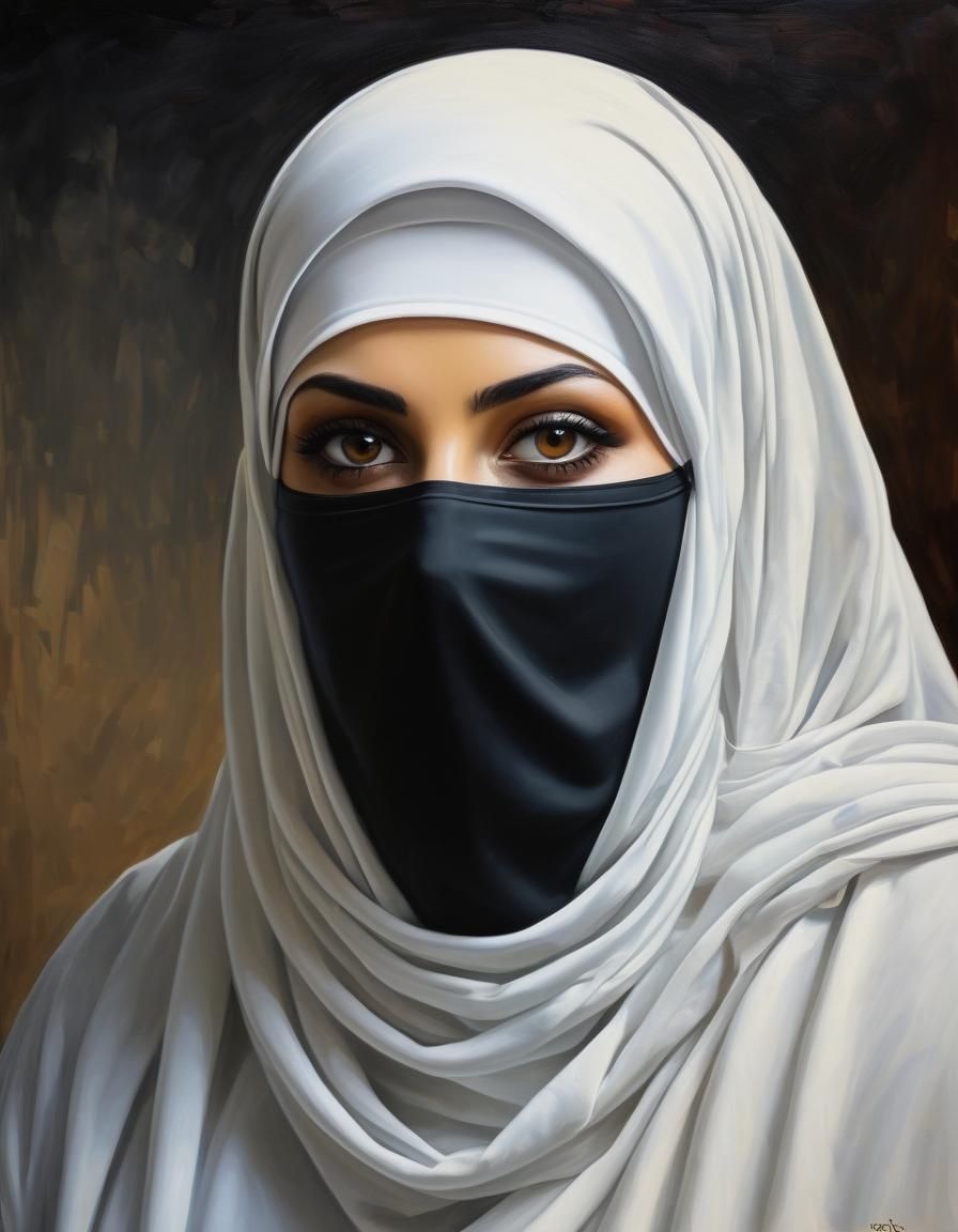 Niqabi Woman Portrait in Detailed Oil Painting
