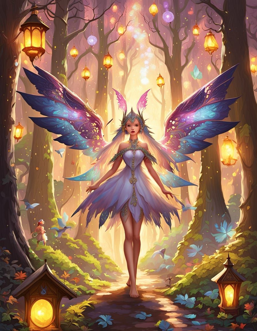 Elven Princess with Wings in Anime Style