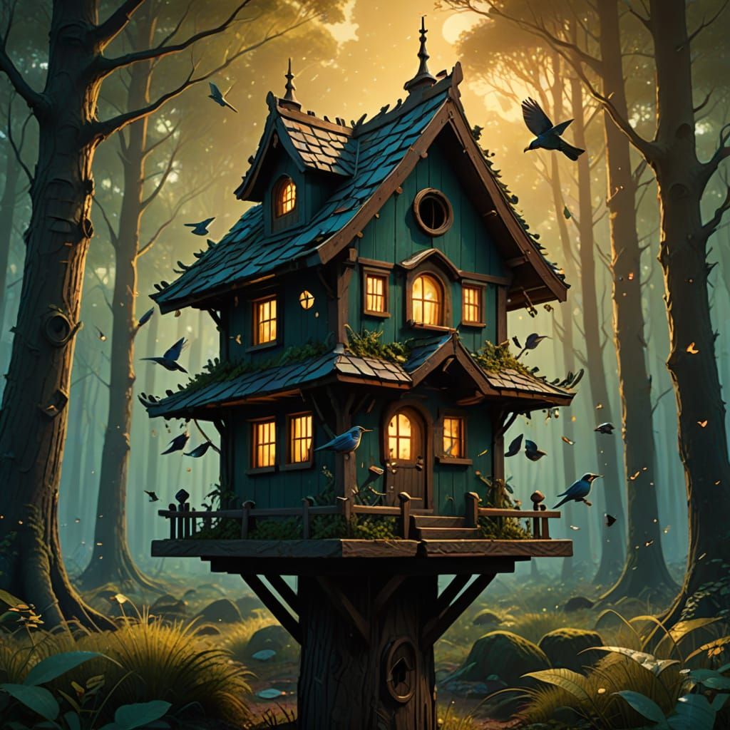Magical Birdhouse in Forest: Fantasy Concept Art