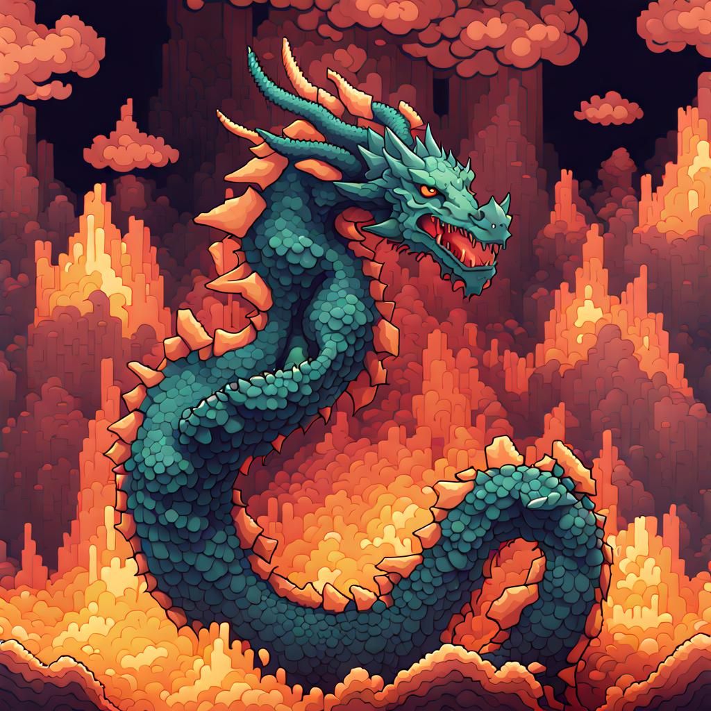 Majestic Elemental Dragon in Pixel Art Style
