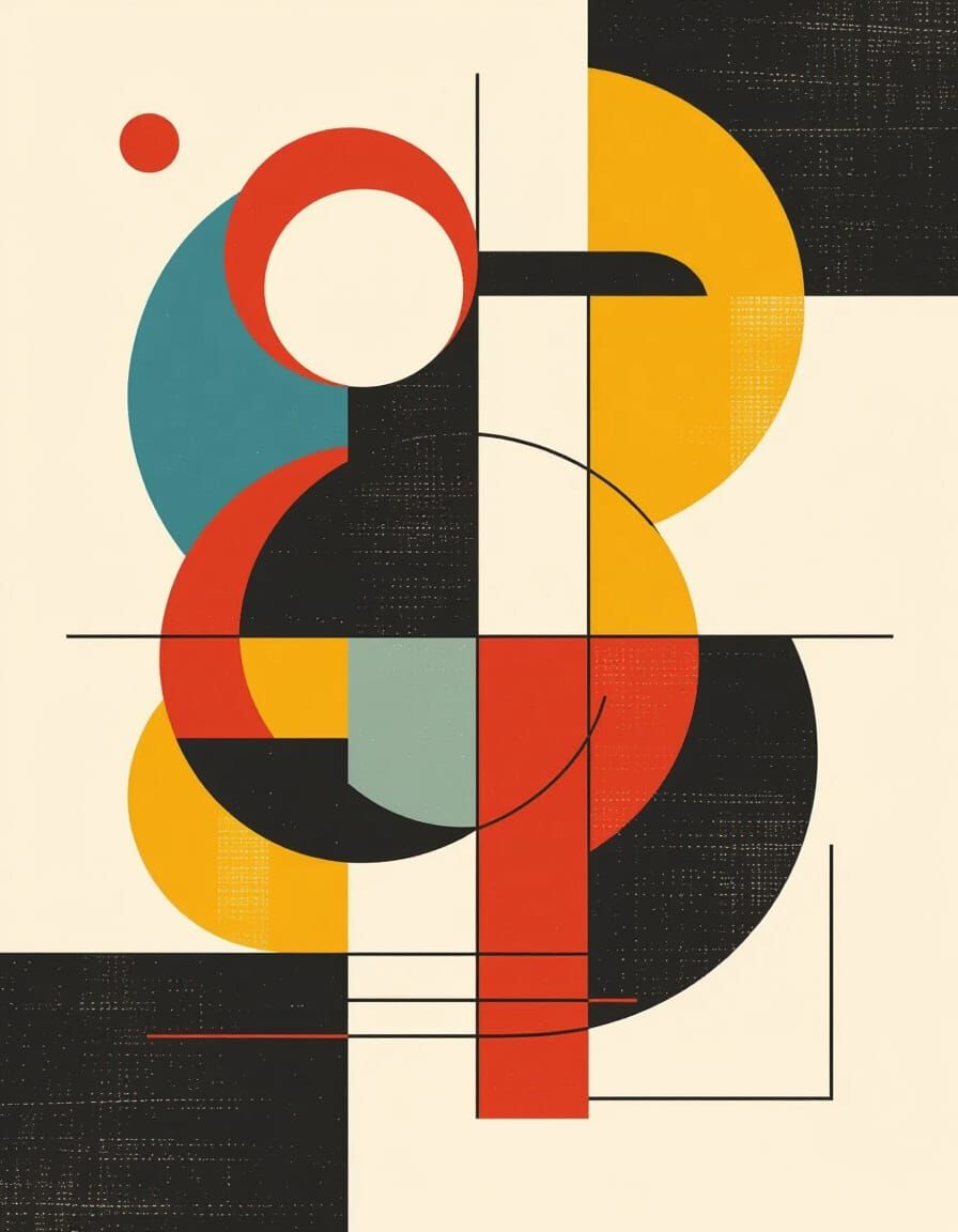 Bauhaus Geometric Art: Asymmetric Design in Primary Colors