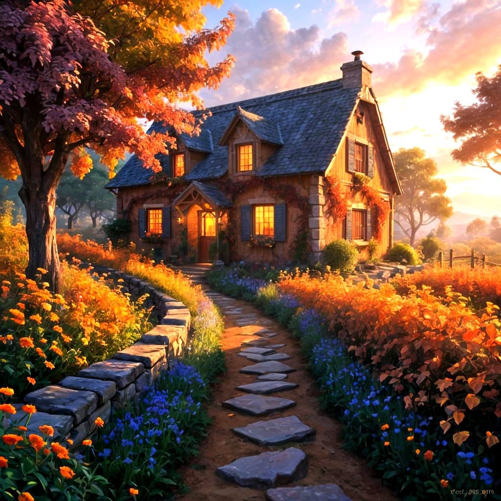 Sunset Vineyard Garden in Studio Ghibli Style