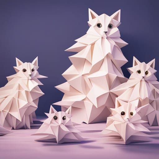 Origami Cats Papercraft in 8K Resolution