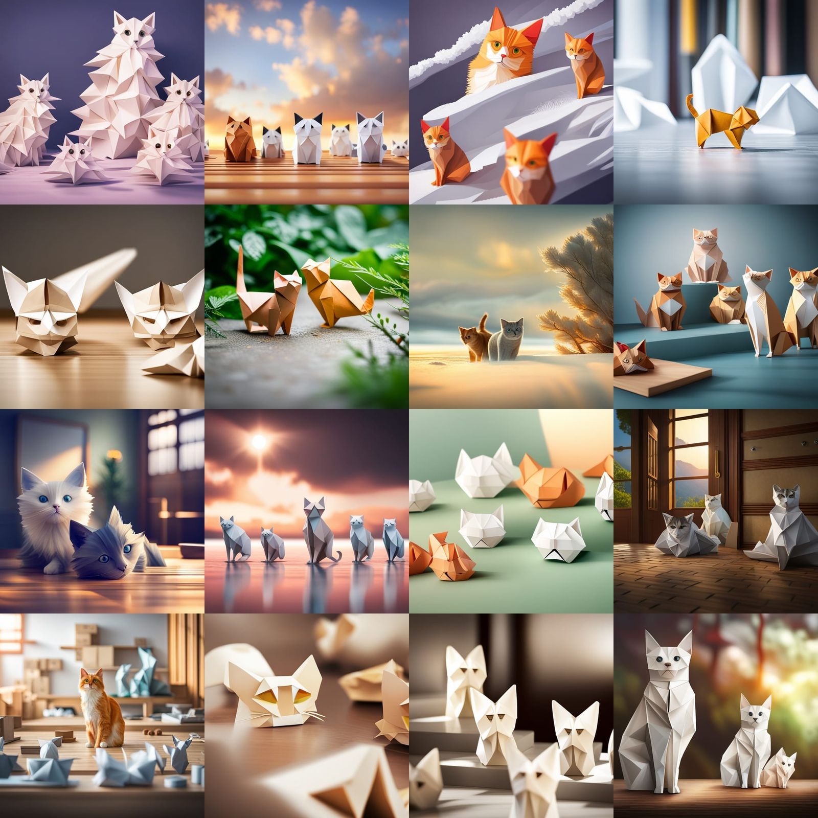 Origami Cats Papercraft in 8K Resolution