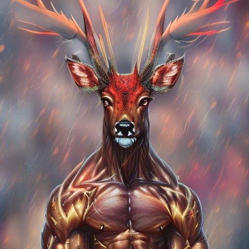 Anthropomorphic Deer Bodybuilder in Hyperrealistic Splash Ar...