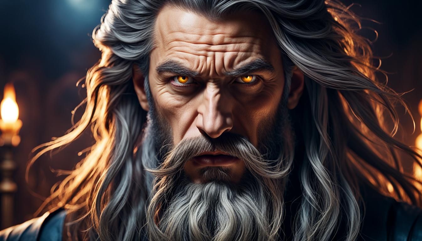 Angry Alchemist in Laboratory with Dramatic Lighting