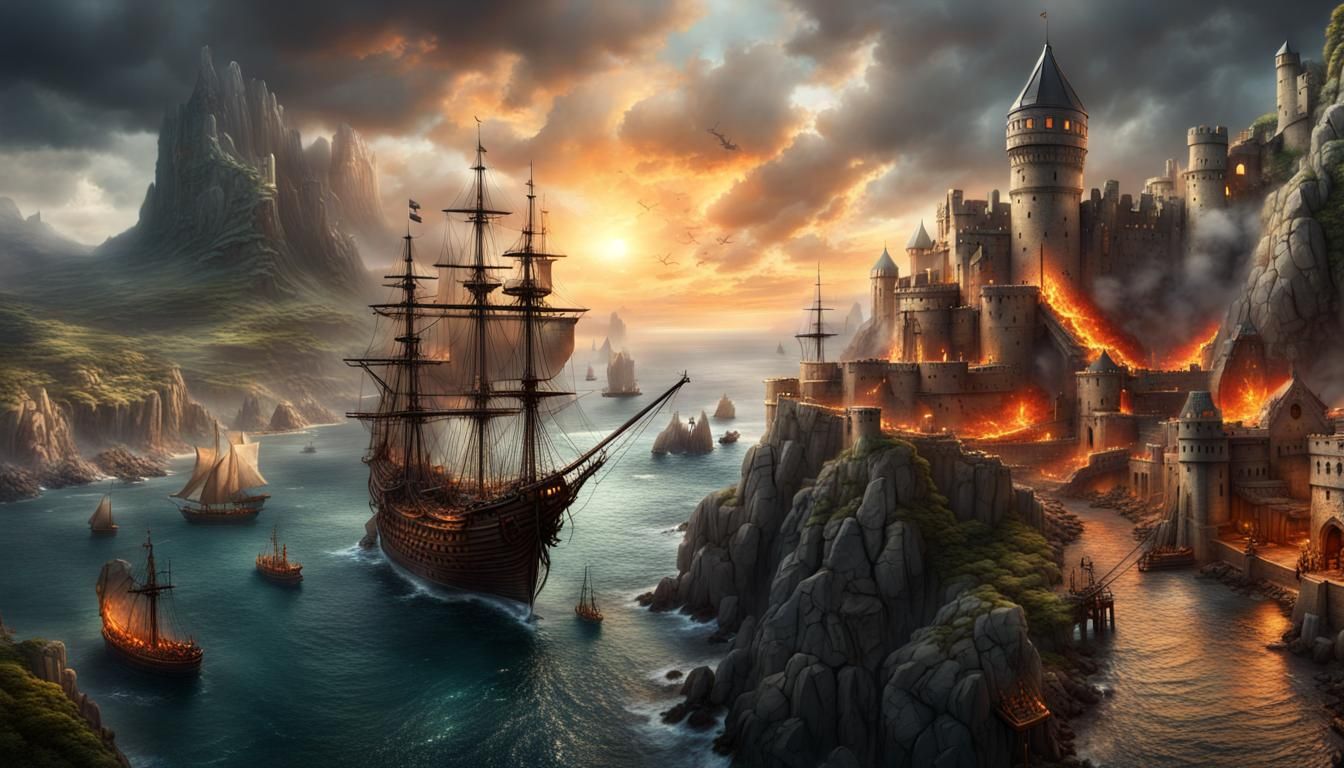 Epic Pirate Siege: Castle Defense in Digital Painting