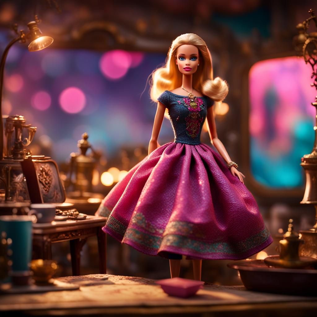 Barbie Stepping Out of TV Screen: Digital Painting