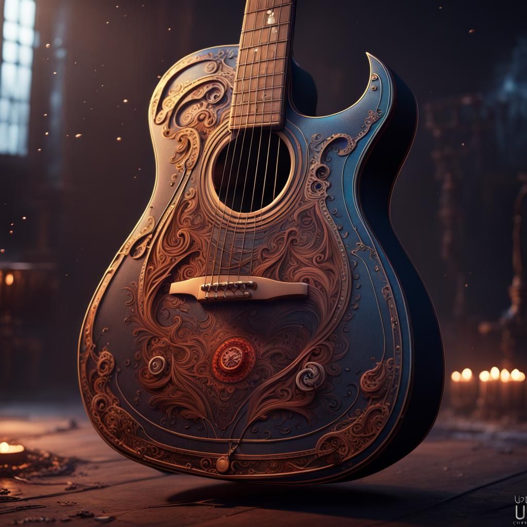 Fantastical Guitar in Detailed Matte Painting
