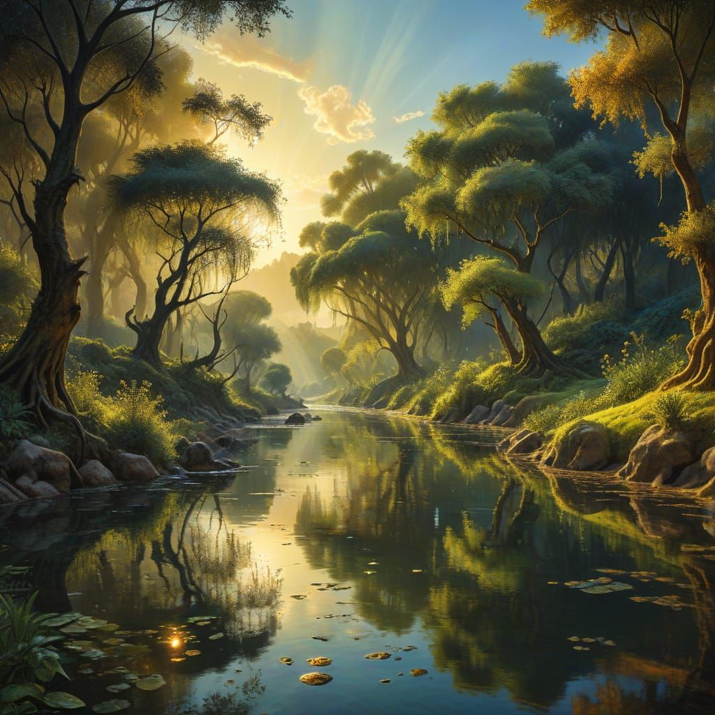 Five Rivers Meet in Fantasy Landscape Art