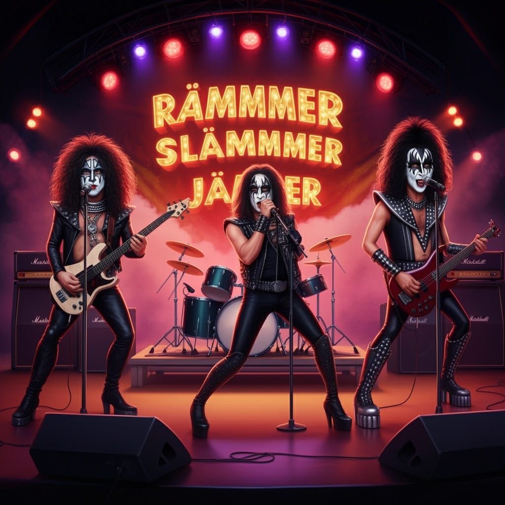 Hard Rock Band Performance in Pixar Cartoon Style