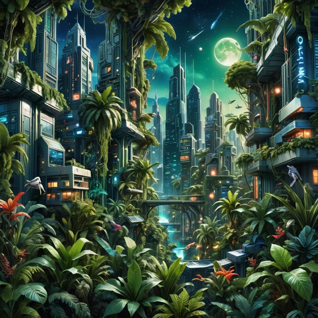 Futuristic Jungle Cityscape in Fantasy Realism