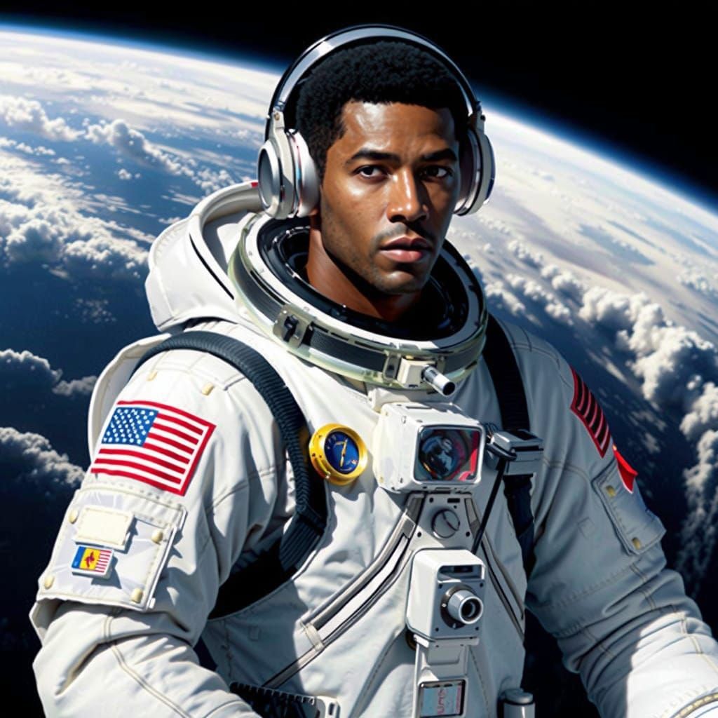 African American Astronaut Standing on the Edge of Space
