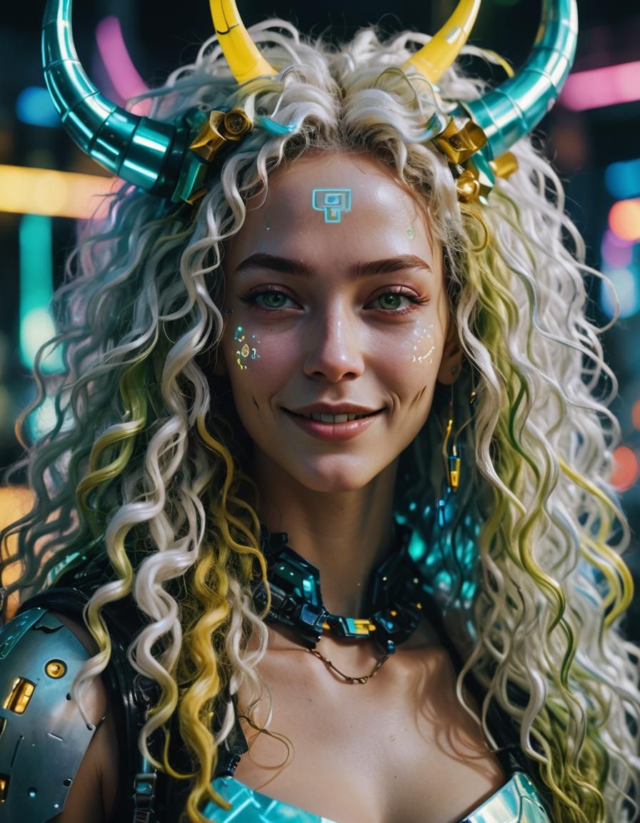 Cyberpunk Robot Lilu Portrait: Iridescent Beauty