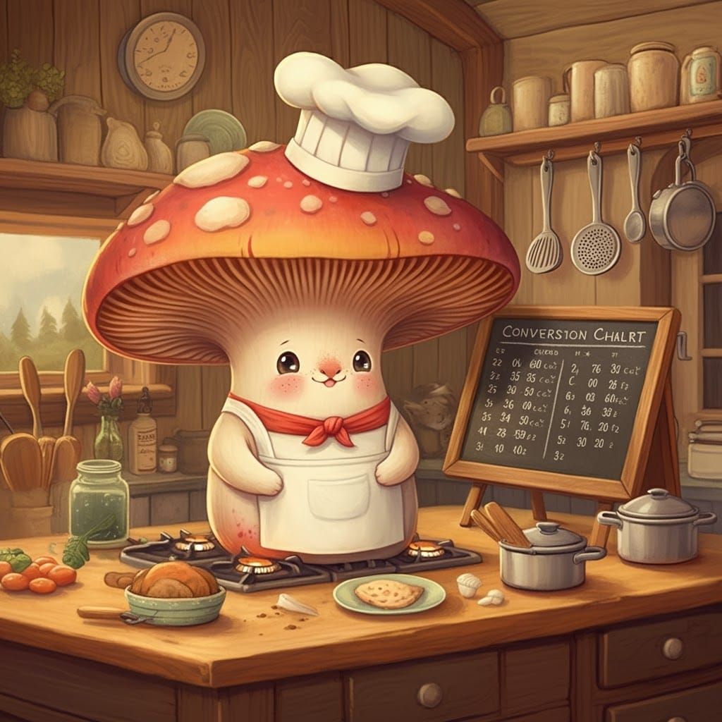 Mushroom Chef's Kitchen Conversion Chart: Whimsical Illustra...