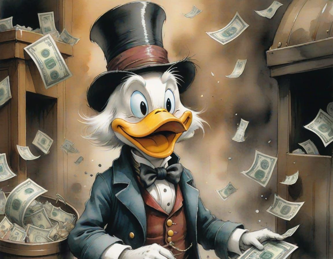 Scrooge McDuck in Dark Watercolor Style