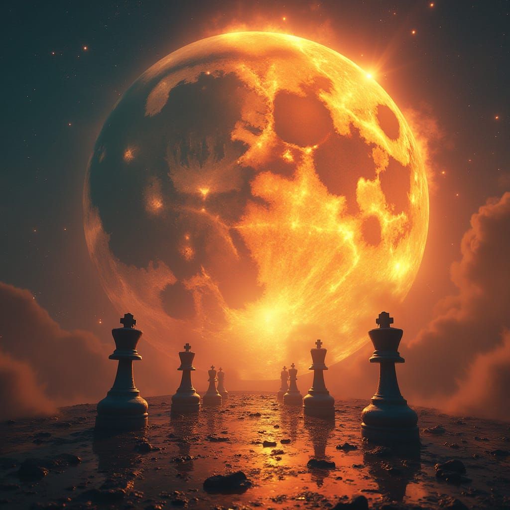 Celestial Chess Match: Sun vs Moon in Cosmic Art
