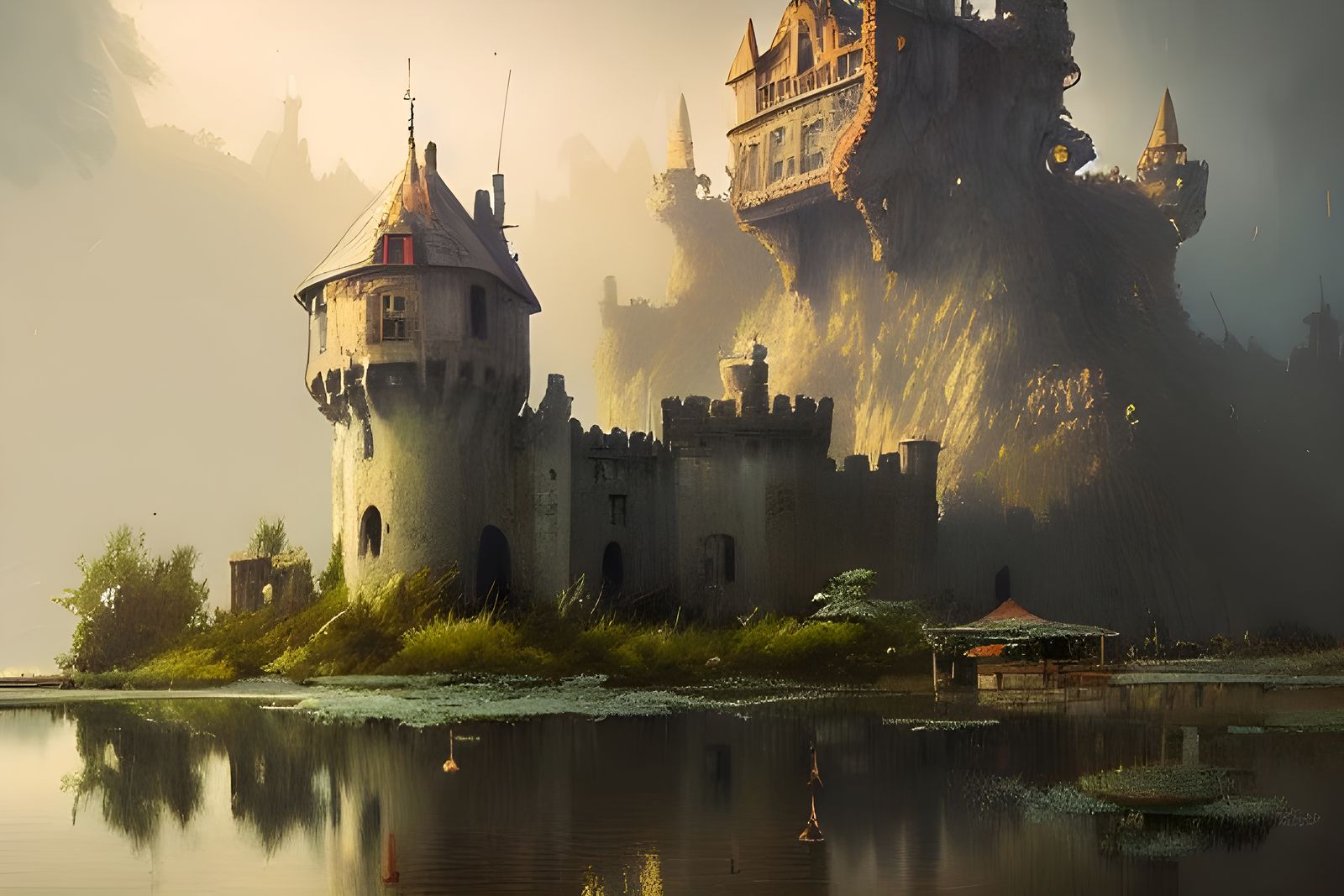 Castle on an island in a lagoonn